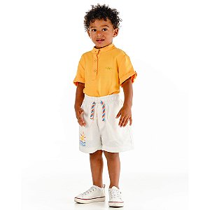 Conjunto Masc Bata em Viscose Amarelo e Bermuda Linho- Oliver