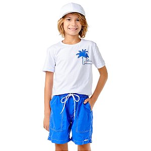 Conjunto Masc Camiseta Estampa Coqueiro e Bermuda Tactel Azul - Oliver