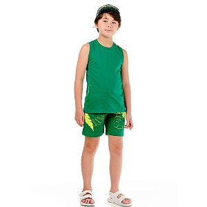 Regata Infantil com Costura Contrastante Verde Escuro- Oliver