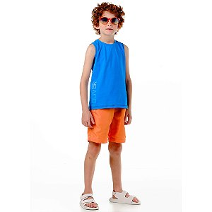 Regata Infantil com Costura Contrastante Azul -Oliver
