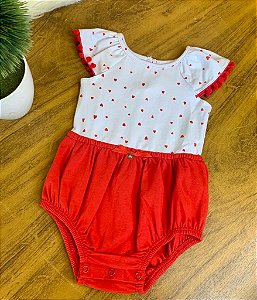 Body Vestido Bebê Vermelho/Branco c/ Corações - Nini e Bambini