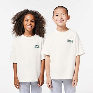 Camiseta Infantil em Algodão Branca com Estampa na Frente e nas Costas- Lacoste