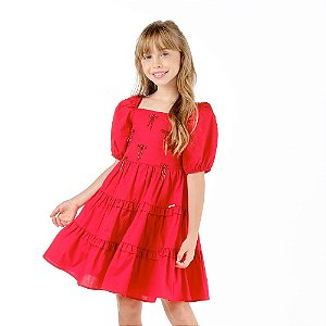 Vestido Fem Vermelho com Babadinhos - Luluzinha