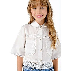 Camisa Infantil Feminina Com Entremeios Off White- Luluzinha