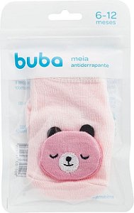 Meia Antiderrapante c/ Aplique Urso Rosa  P - Buba