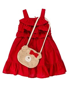 Vestido com Bolsa Maquinetado Vermelho- Anjos Baby