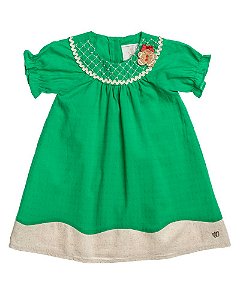 Vestido Maquinetado Verde c/ Detalhe Off White- Anjos Baby