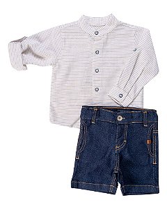 Conjunto Masc Camisa ML e Bermuda Jeans- Anjos Baby