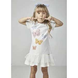 Vestido Infantil Rodado com Borboletas e Strass - Luluzinha