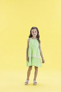 Vestido em Tricoline com Entremeio Verde - Málagah