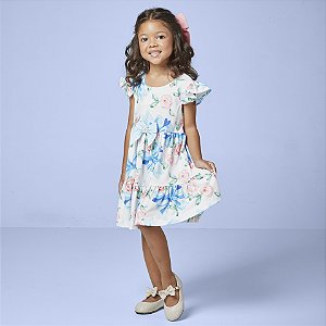 Vestido Infantil  Florido com Laço Azul - Luluzinha
