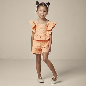Conjunto Fem Infantil Cropped e Short Laranja - Luluzinha