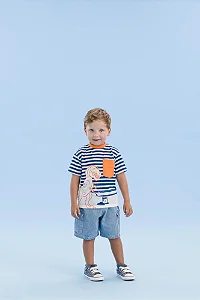 Camiseta Listrada Com Estampa Frontal - Boy Joy