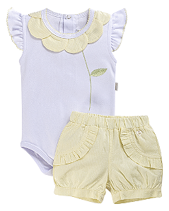Conjunto Fem Body Gola c/ Detalhe e Short Amarelo P - Anjos Baby