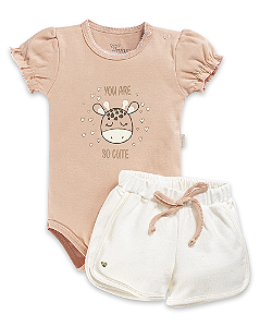 Conjunto Fem Body Girafa e Short Off White P- Anjos Baby