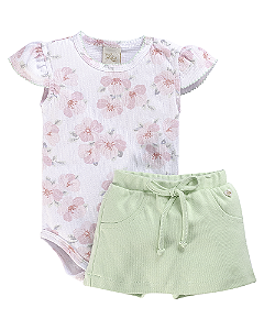 Conjunto Fem Body Estampado e Short Saia Verde P - Anjos Baby