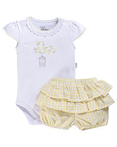 Conjunto Fem Body Bordado c/ Renda e Tapa Fralda - Anjos Baby