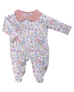Macacão Fem ML Estampado Flores com Gola RN - Anjos Baby