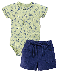 Conjunto Masc Body Verde c/ Jacaré e Short Moletinho P- Anjos Baby