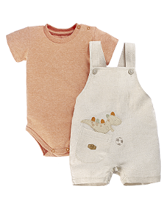 Jardineira Masc Bege c/ Body Laranja P - Anjos Body