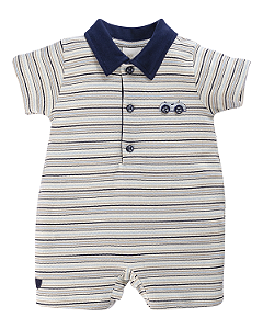 Macacão Curto Masc Listrado c/ Gola Azul P- Anjos Baby