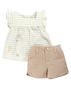 Conjunto Fem Bata Listrada com Short Rosa G - Anjos Baby
