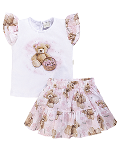 Conjunto Fem Blusa e Saia de Babados Estampa Ursos G - Anjos Baby