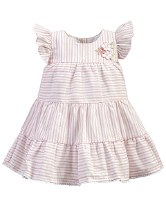 Vestido Maquinetado Listrado Rosa - Anjos Baby