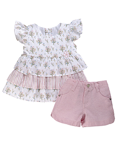 Bata Florida C/ Camadas e Short Rosa G - Anjos Baby