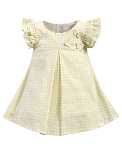 Vestido Xadrez Amarelo com Babados nas Mangas e Borboletas - Anjos Baby