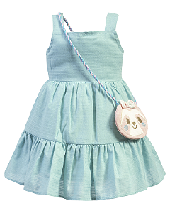 Vestido Azul com Babado e Bolsa de Preguicinha G - Anjos Baby