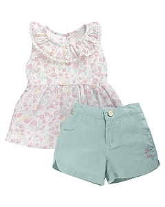 Bata Florida C/ Golinha e Pérolas e Verde Ciano G - Anjos Baby