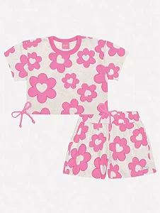 Conjunto Infantil Blusa E Short Floral Rosa Mundo -Cinti