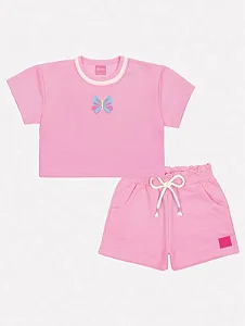 Conjunto Infantil Fem Monocromático Borboleta Rosa Mundo- Cinti