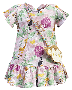 Vestido Rosa Estampado Selva 01-Anjos Baby