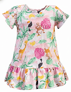 Vestido Rosa Estampado Selva 01-Anjos Baby