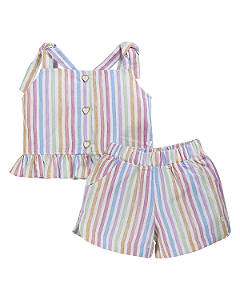 Conjunto Fem Blusa Listrada de Alcinha e Botões e Short 01 - Anjos Baby