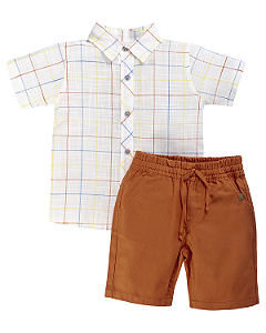 Conjunto Masc Camisa c/ Botões com Bermuda Telha 02- Anjos Baby
