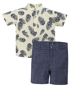 Conjunto Masc Gola Padre e Folhagem e Short Azul 01- Anjos Baby
