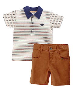 Conjunto Masc Camiseta C/ Listras e Bermuda Laranja 02 - Anjos Baby