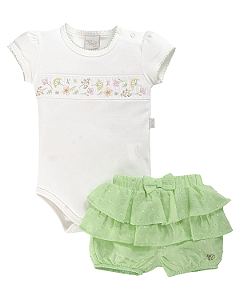 Conjunto Fem Body Forzinhas e Short C/ Babadinhos Verde P - Anjos Baby