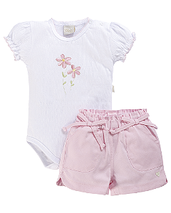 Conjunto Fem Body Bordado e Rosa P- Anjos Baby