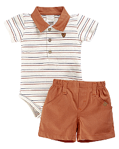 Conjunto Masc Body Listrado com Short Marrom P - Anjos Baby