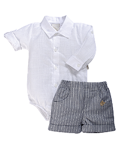 Conjunto Masc Body Manga Longa e Short C/ Listras P - Anjos Baby