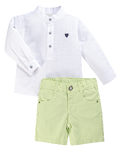 Conjunto Masc Bata ML  e Bermuda Sarja Verde Limão - Anjos Baby