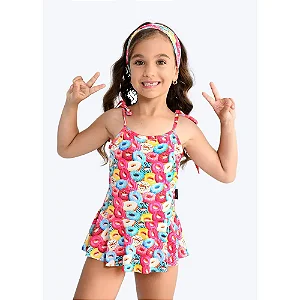 Maiô Infantil com Babado Cintura UV50+ Estampa Donut's - Marujos e Sereias