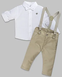 Conjunto Masc Camisa ML c/ Suspensório e Calça Oxford Batizado- Anjos Baby