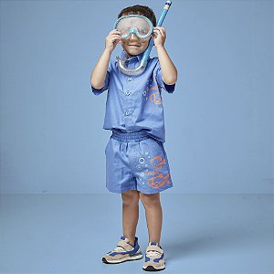 Conjunto Camisa e Bermuda Peixes Azul - Oliver