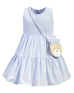 Vestido Azul Claro c/ Bolsa Maquinetado Chique - Anjos Baby