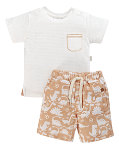 Conjunto Masc Camiseta Branca e Bermuda Moletinho Dino - Anjos Baby